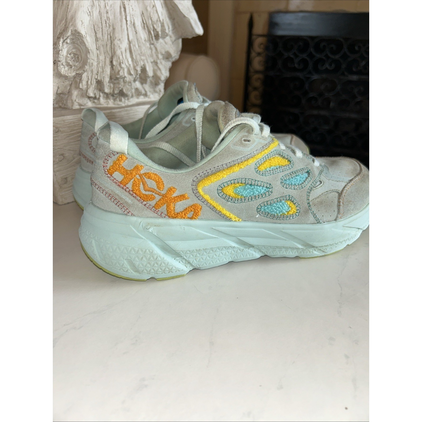 Hoka One One U Clifton L Embroidery Sneaker Shoes, Size Women 9.5 Needs Cleaning